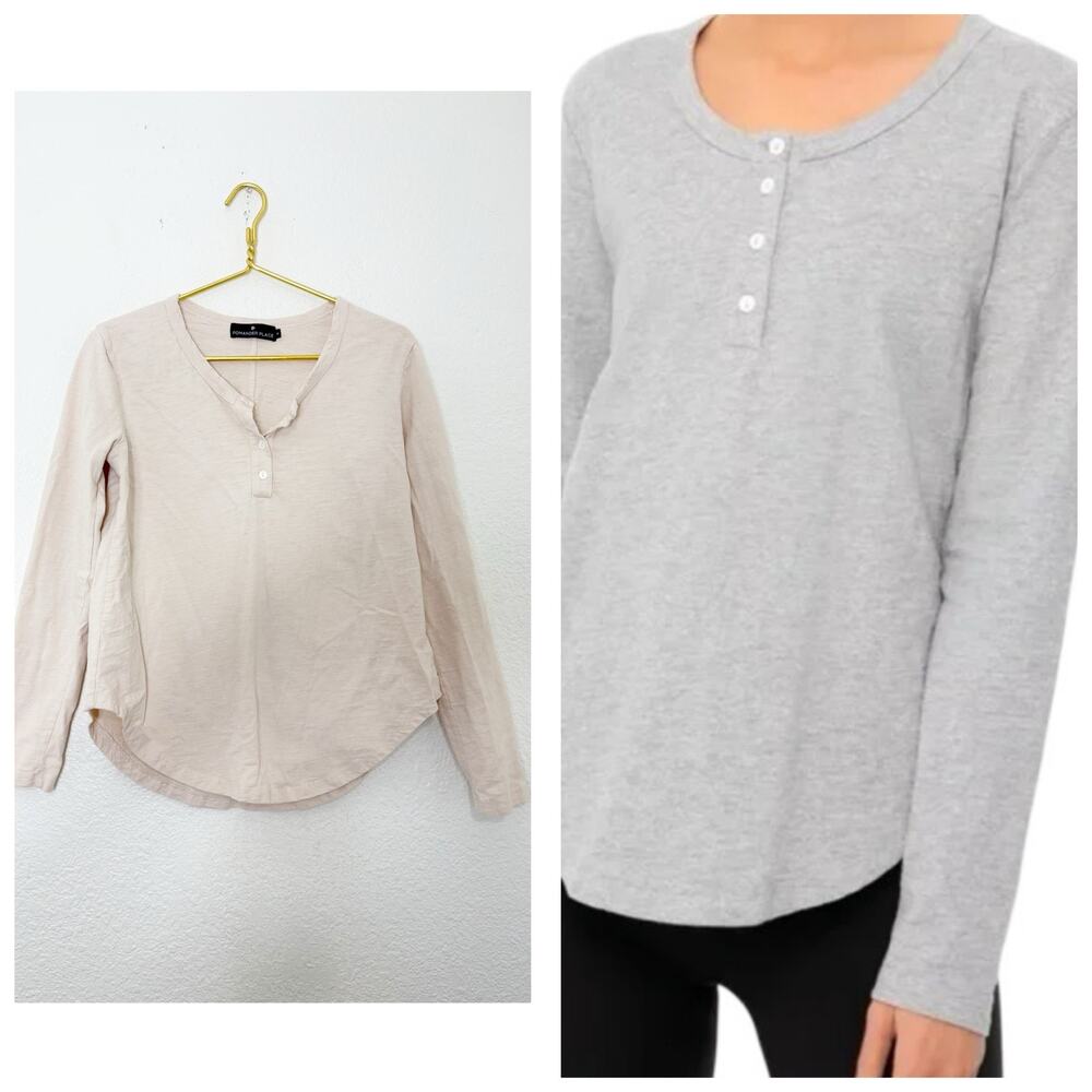 Pomander Place Tuckernuck Long Sleeve Mercer Henley Top Size Medium Oatmeal